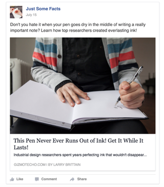 Fictional screenshot used by Facebook as an example of “clickbait”